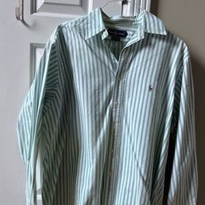Mens Ralph Lauren button down shirt - green stripe- 16-1/2x 34/35 - oxford cloth
